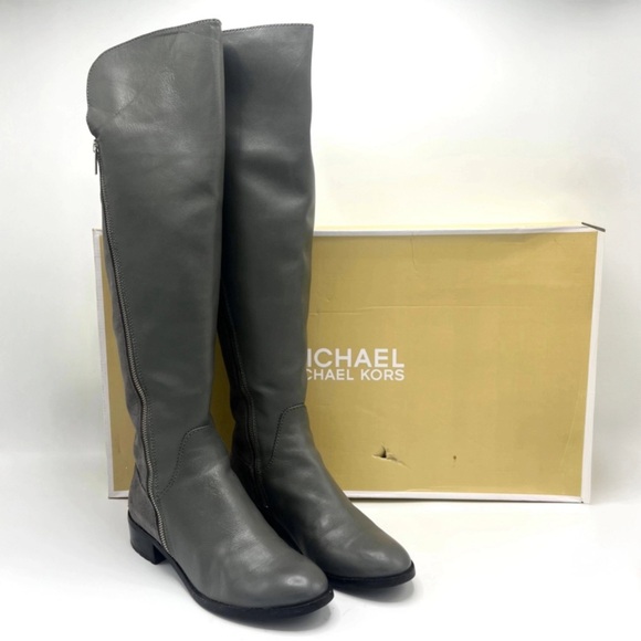 Michael Kors Charcoal Over the Knee Leather and Suede Boots, Size 9 - Picture 1 of 6